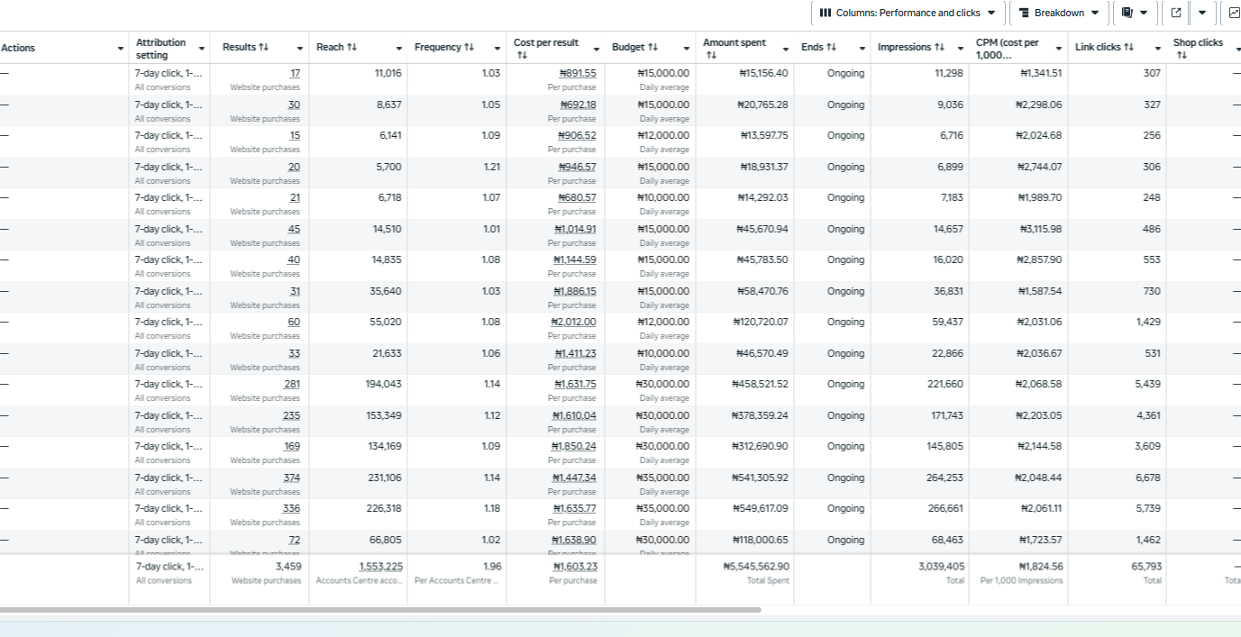 Meta ads Result