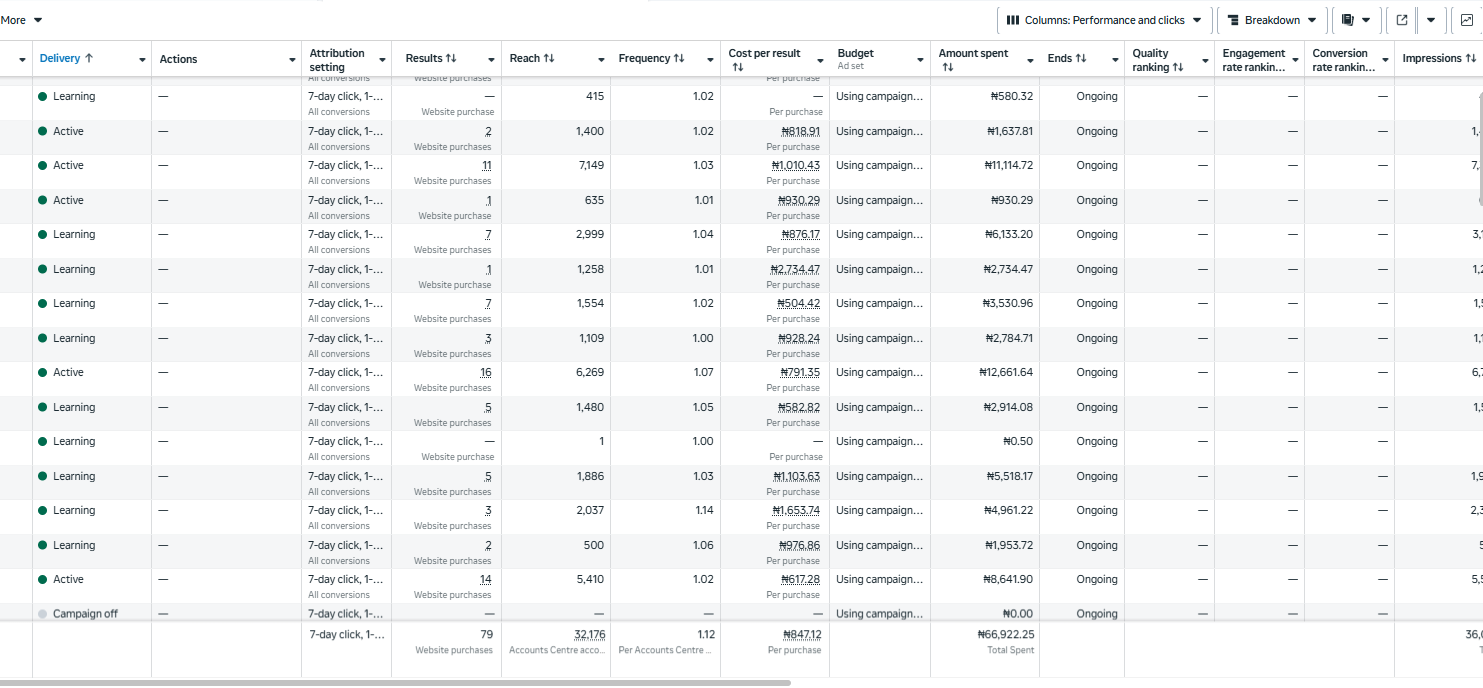 Meta ads Result