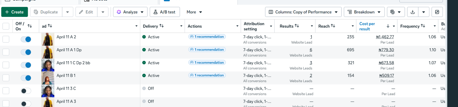 Meta ads Result